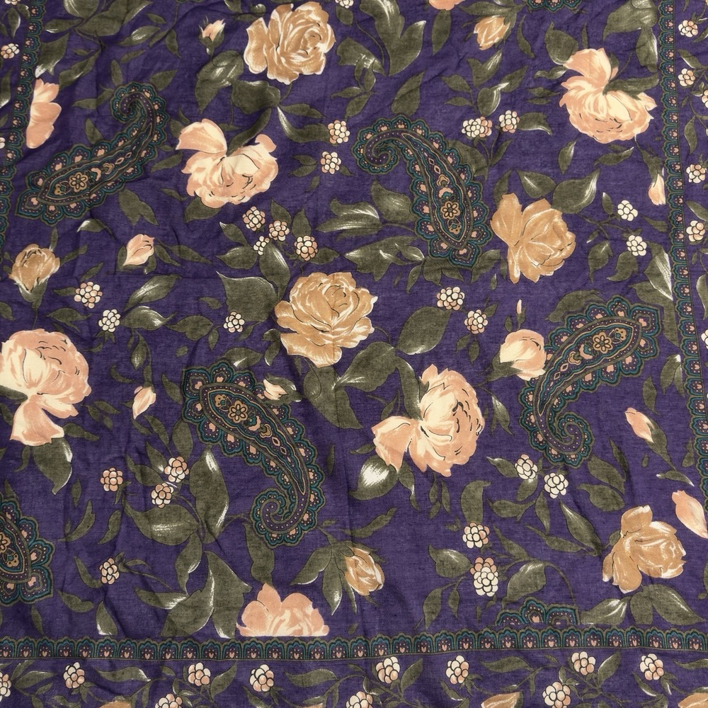 Axcess 90s Rayon Square Scarf Dark Purple Floral Roses Paisley Italy 30" Vtg - Picture 2 of 12
